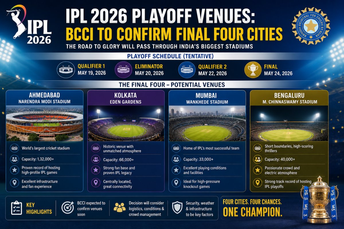 IPL 2026 Playoff Venues: BCCI to Confirm Final Four Cities