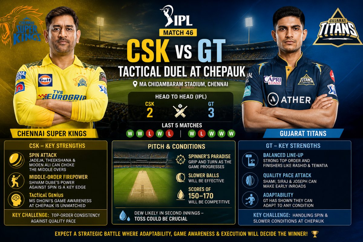 IPL Match 46 Preview: CSK vs GT - Tactical Duel at Chepauk