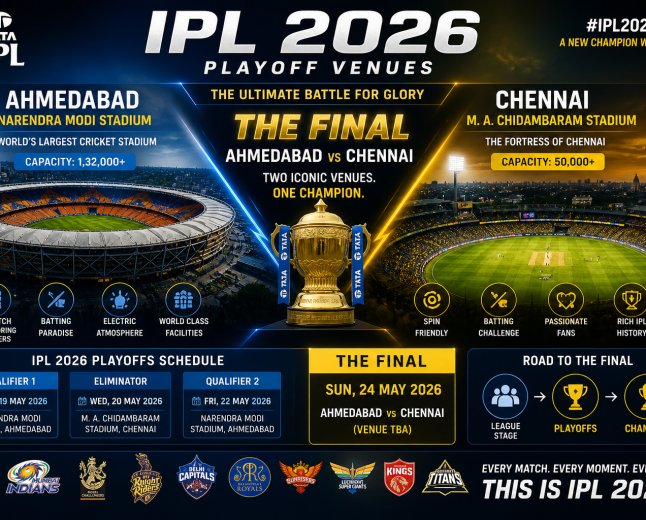 IPL 2026 Playoff Venues: Ahmedabad vs Chennai for the Final